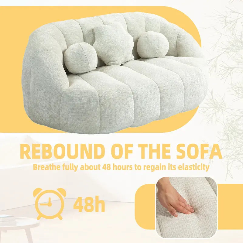 White 63.78  Chenille Upholstered Lounge Chair with High Density Foam