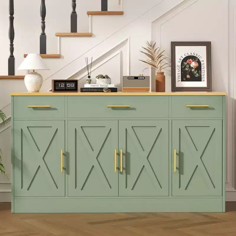 Celebalcony Buffet-Schrank mit Stauraum, 53,4 Zoll großer Küchenschrank mit 3 Schubladen und 4 Türen, verstellbarem Einlegeboden für Küche und Wohnzimmer