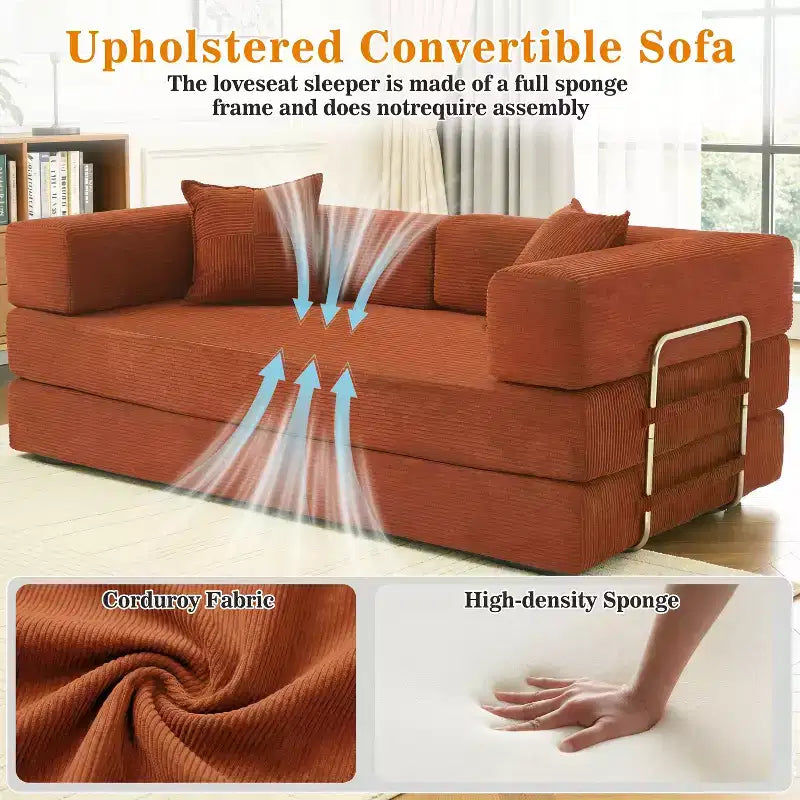 Dyonery 78 klappbares Schlafsofa, Cordbezug, Schlafcouch in King-Size-Größe für den Boden, 4-in-1-DIY-Kombination, modulares Sofa zum Ausklappen, bequem