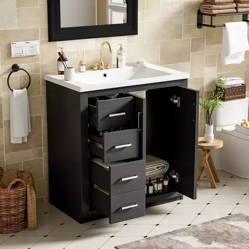 30 Single Sink Bathroom Vanity with Cabinet & 3 Drawers 鈥?Black / Blue / Green / Indigo / White