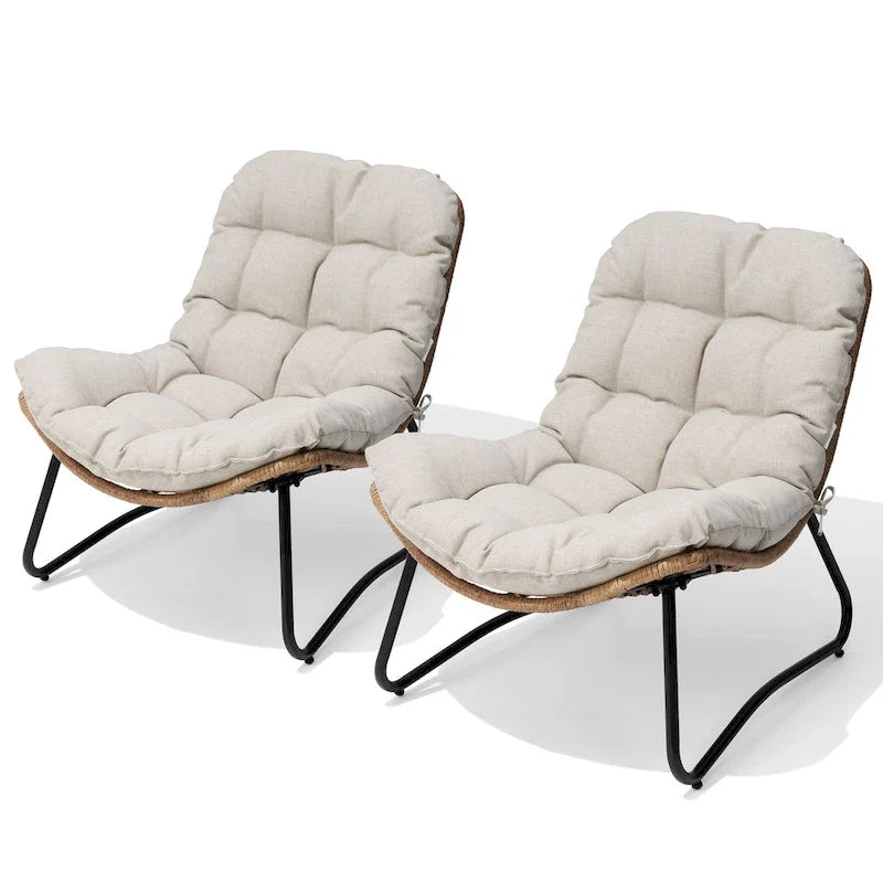 Papasanstoelen voor buiten met kussen, van PE-rattan, gezellige terrasstoelen met bijzettafel