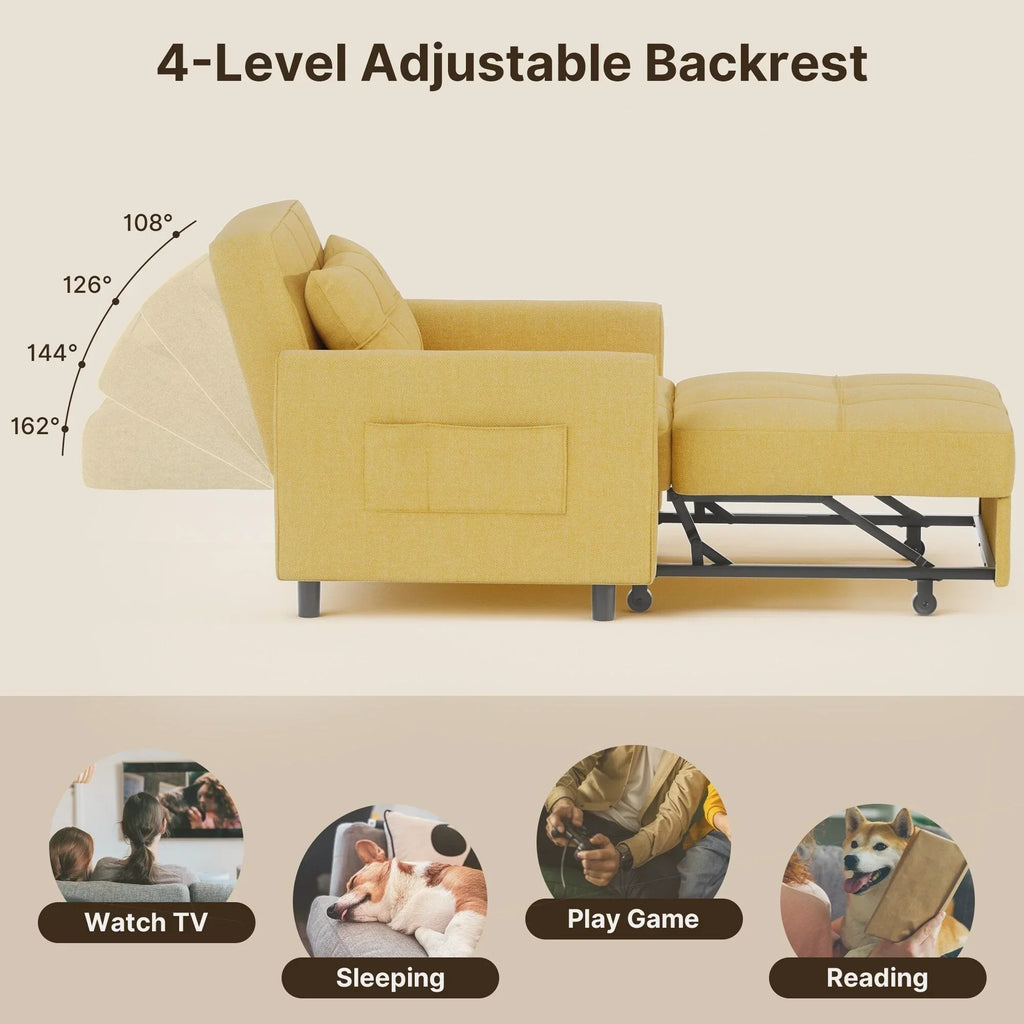 3-in-1-Schlafsofa mit verstellbarer Rückenlehne, ausziehbarer Sessel, umwandelbares Klappbett fürs Wohnzimmer