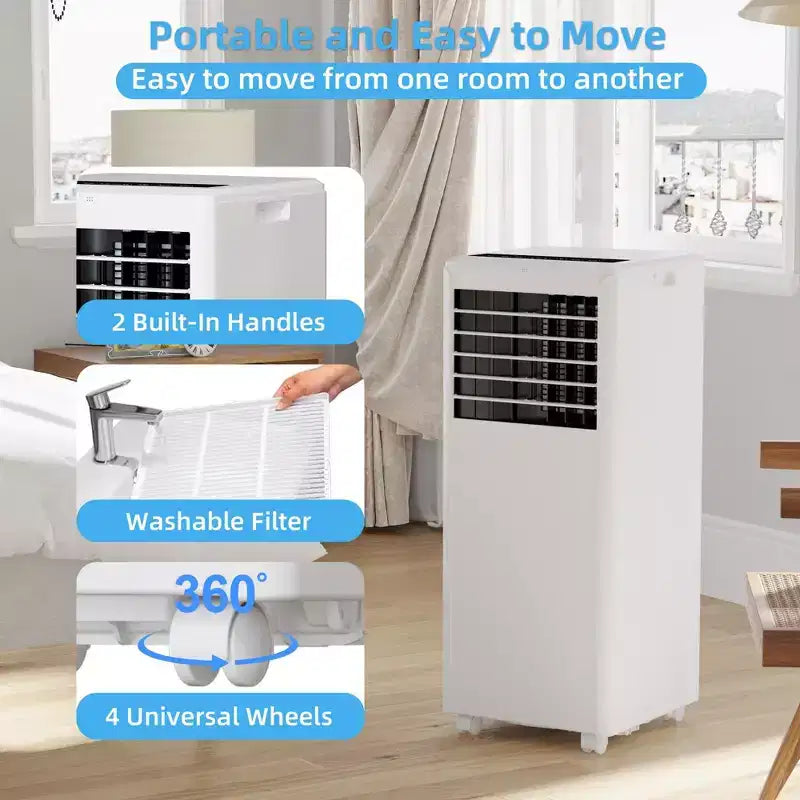 8K BTU Portable Air Conditioner - 3-in-1 Cooling, Dehumidifier & Fan for 350 Sq Ft with Sleep Mode & 1-Year Warranty