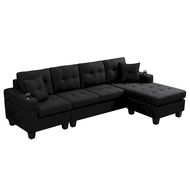 Modulaire hoekbank voor de woonkamer met L-vormige chaise longue en bekerhouder
