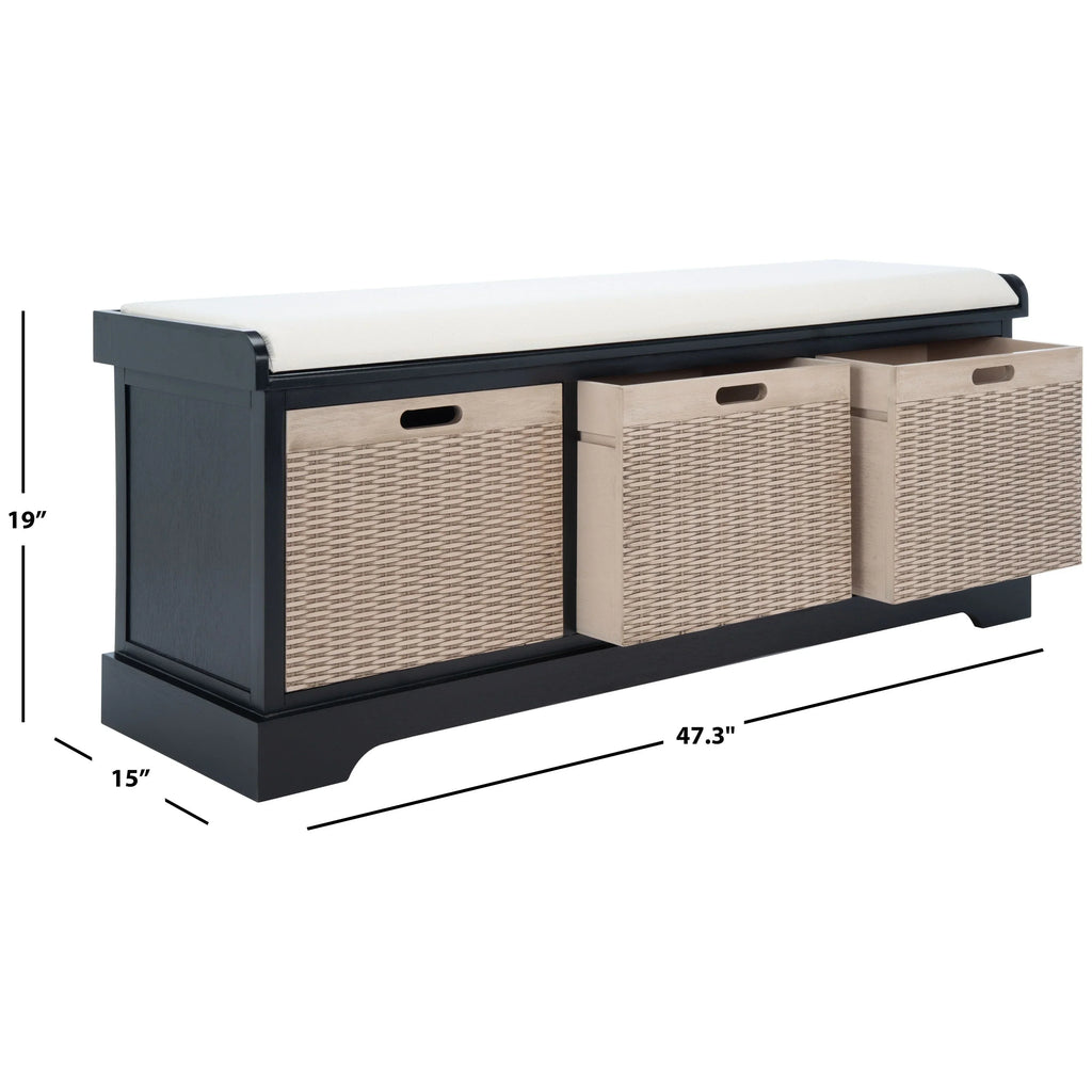 Banco de almacenamiento SAFAVIEH Fiorello con 3 cajones y cojín - 47.3 W x 15 L x 19 H - 47Wx15Dx19H