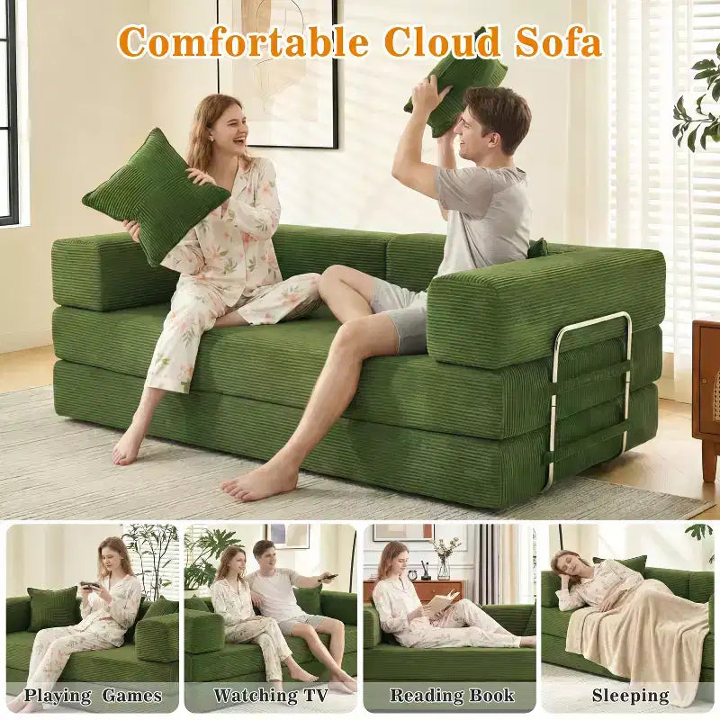 Dyonery 78 klappbares Schlafsofa, Cordbezug, Schlafcouch in King-Size-Größe für den Boden, 4-in-1-DIY-Kombination, modulares Sofa zum Ausklappen, bequem