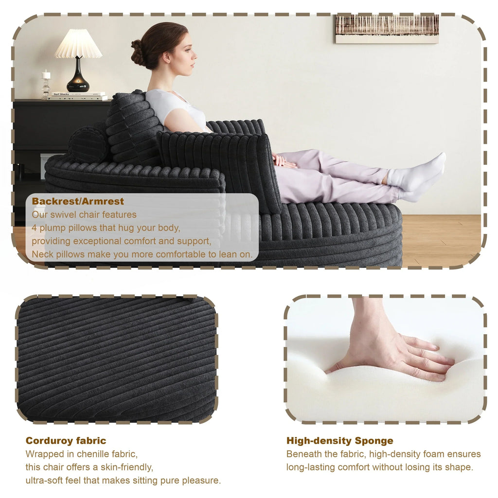 Einzelner Drehstuhl aus Cord-Chenille-Schaumstoff