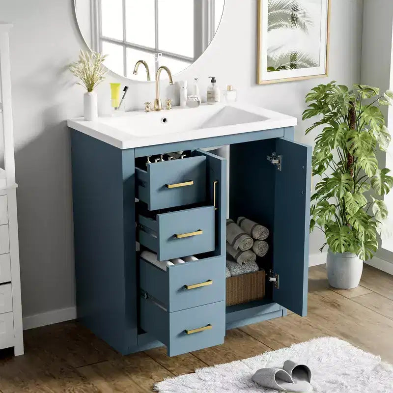 30 Single Sink Bathroom Vanity with Cabinet & 3 Drawers 鈥?Black / Blue / Green / Indigo / White