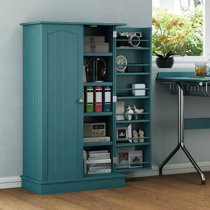 HOMCOM keukenkast van 41 inch, keukenkast met 2 deuren, opbergrekken met 5 niveaus, 12 kruidenrekken en verstelbare planken voor de eetkamer