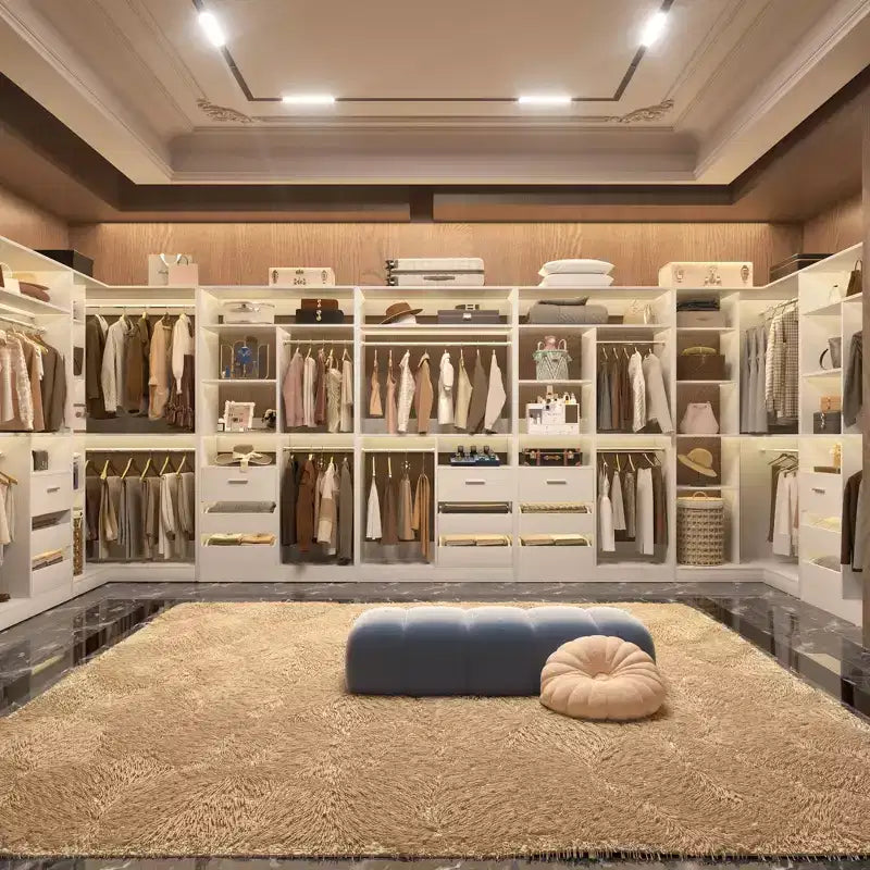 Besiost Set of 3 Corner Closet System with Tower Shelves and Drawers, Freestanding Closet Organizer with Hanging Rods