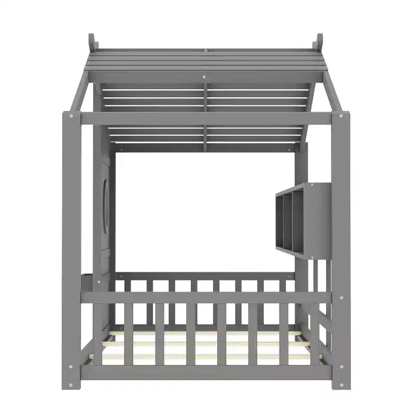 Twin/Full Size House Platform Bed Frame Toddler Floor Bed Kids Montessori Bed Playhouse Bed with Storage Shelf - ModernLuxe