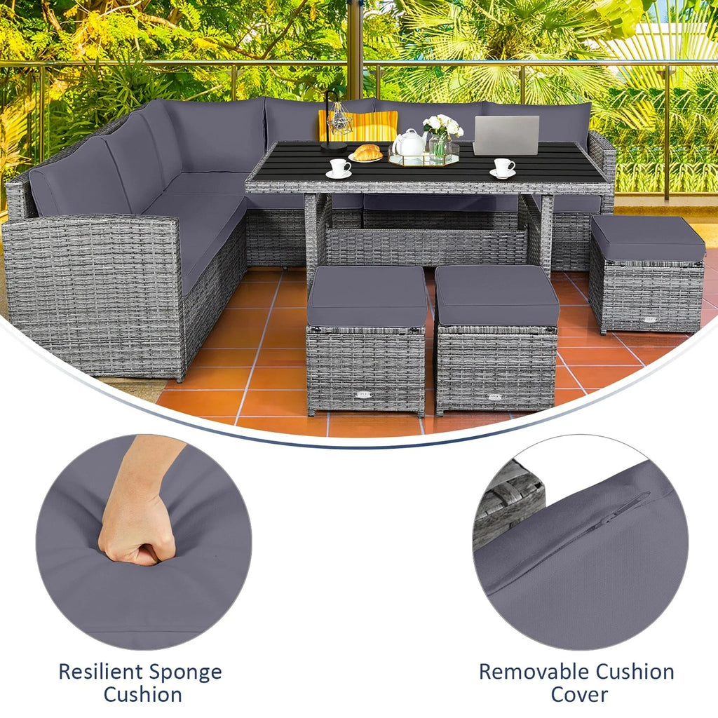 Costway 7-delige eethoek voor de patio van rotan, modulaire bank, fauteuil en voetenbank - Bekijk de details