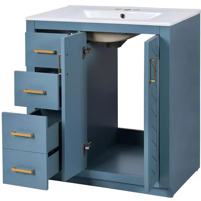 30 Single Sink Bathroom Vanity with Cabinet & 3 Drawers 鈥?Black / Blue / Green / Indigo / White