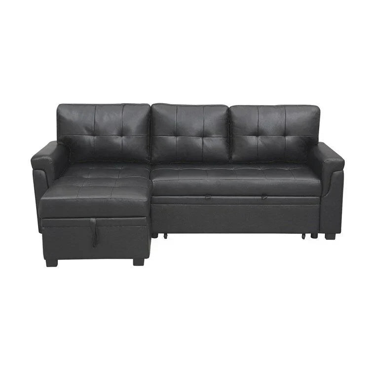 Divano componibile reversibile trasformabile con letto estraibile, chaise longue con contenitore nascosto e gambe resistenti