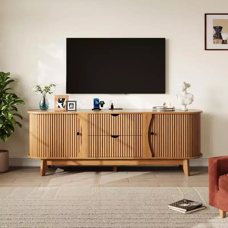 Tv-meubel in zwart/bruin in mid-century-stijl met 2 laden, voor 1 kamer