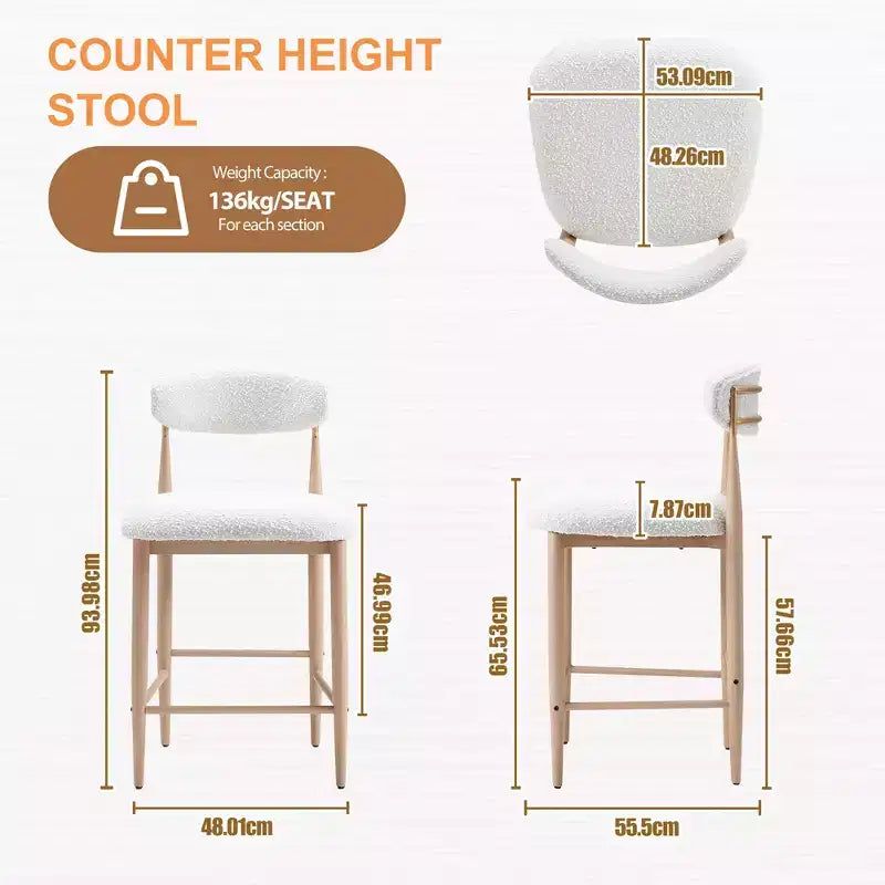 Boucle Dining Armless Barstools Set of 4,with Wood Grain Metal Legs for Kitchen, Living Room, Restaurant, Cafe - Morden Fort