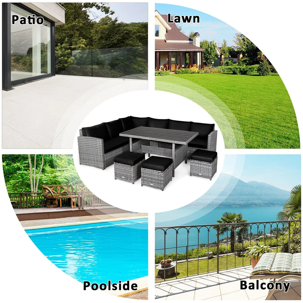 Costway 7-delige eethoek voor de patio van rotan, modulaire bank, fauteuil en voetenbank - Bekijk de details