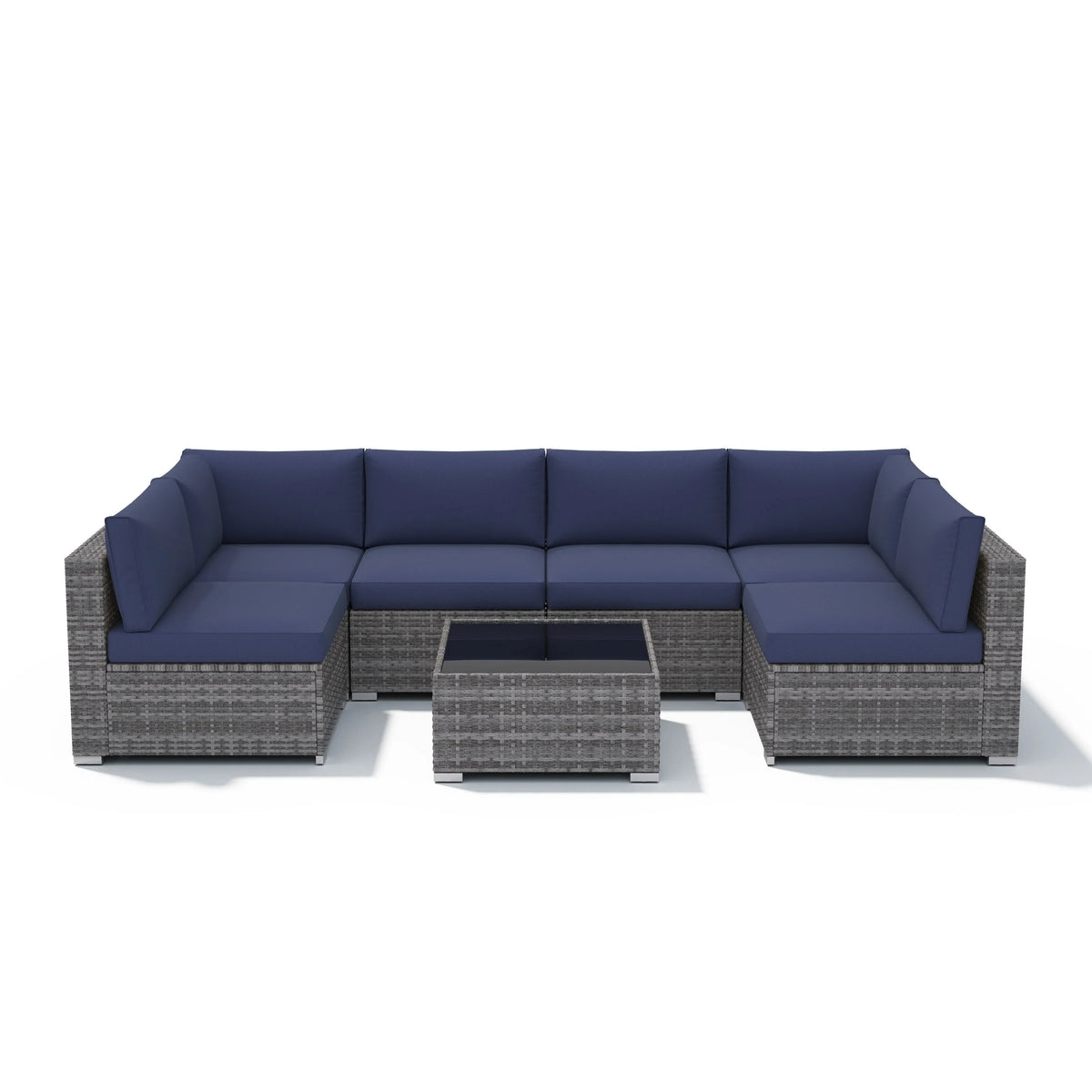 7-teiliges Outdoor-Sitzgruppen-Set aus Korbgeflecht und Stahl mit Polsterung