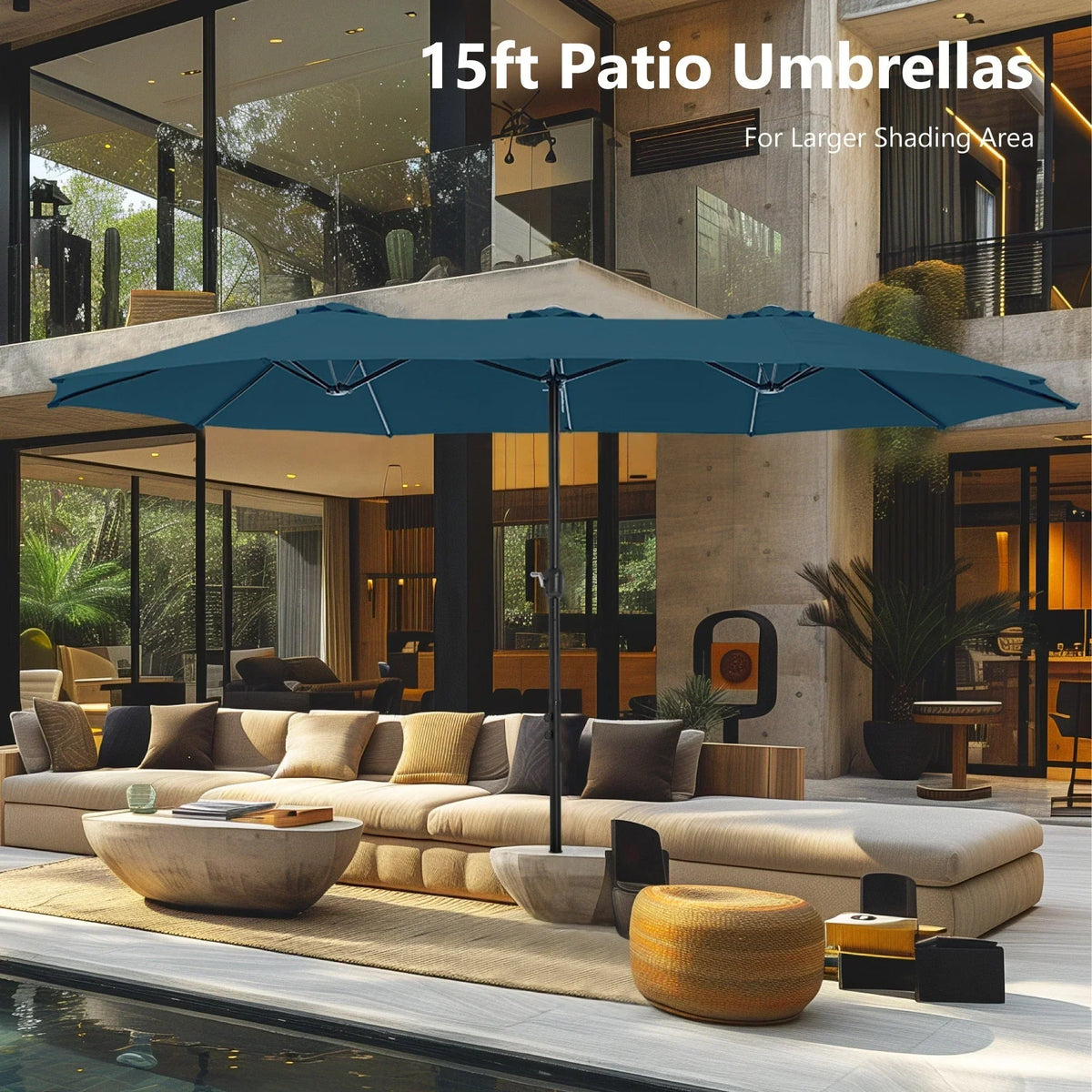 MAISON ARTS dubbele parasol voor terras, 15 ft, extra groot, tweepersoons, inclusief voet