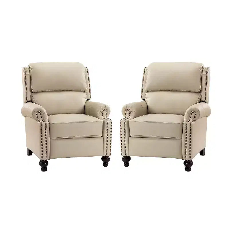 Set aus 2 modernen Elisabete-Sesseln mit hoher Rückenlehne aus echtem Leder und Vintage-Nagelkopfbesatz für Wohnzimmer und Schlafzimmer| ART OF LIVING DESIGNS