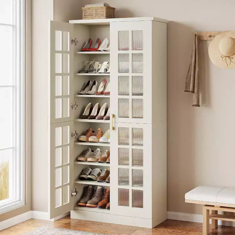 Lantine Tall Shoe Cabinet with Doors, 8-Tier Shoe Storage with Adjustable Shelves, Modern Shoe Rack Cabinet for Hallway, Closet, Living Room, White