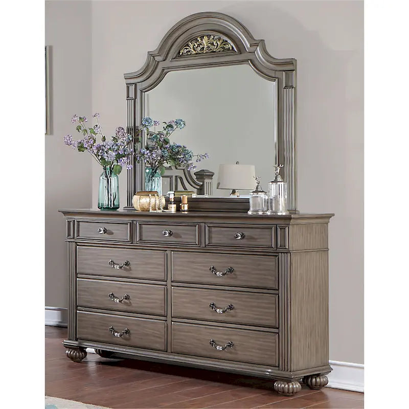 Tradycyjny 2-częściowy zestaw komody z 9 szufladami i lustra Vame marki Furniture of America