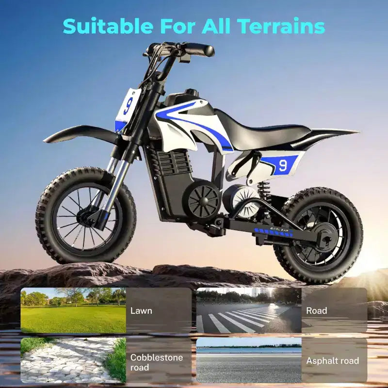 ECOLEAP K1 elektromos terepmotor gyerekeknek, 36 V, 16 MPH végsebesség, 14 mérföldes hatótáv, 700 W csúcsteljesítményű motor, 3 sebességfokozat, 12 terepgumi, UL, 3–10 éves korig