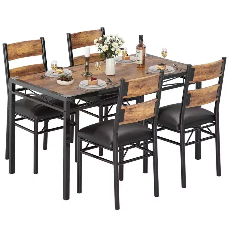 Set da tavolo da pranzo per 4 persone con 4 sedie imbottite, set da 5 pezzi in legno per cucina e sala da pranzo con protezioni angolari, per cucina, appartamento e piccoli spazi