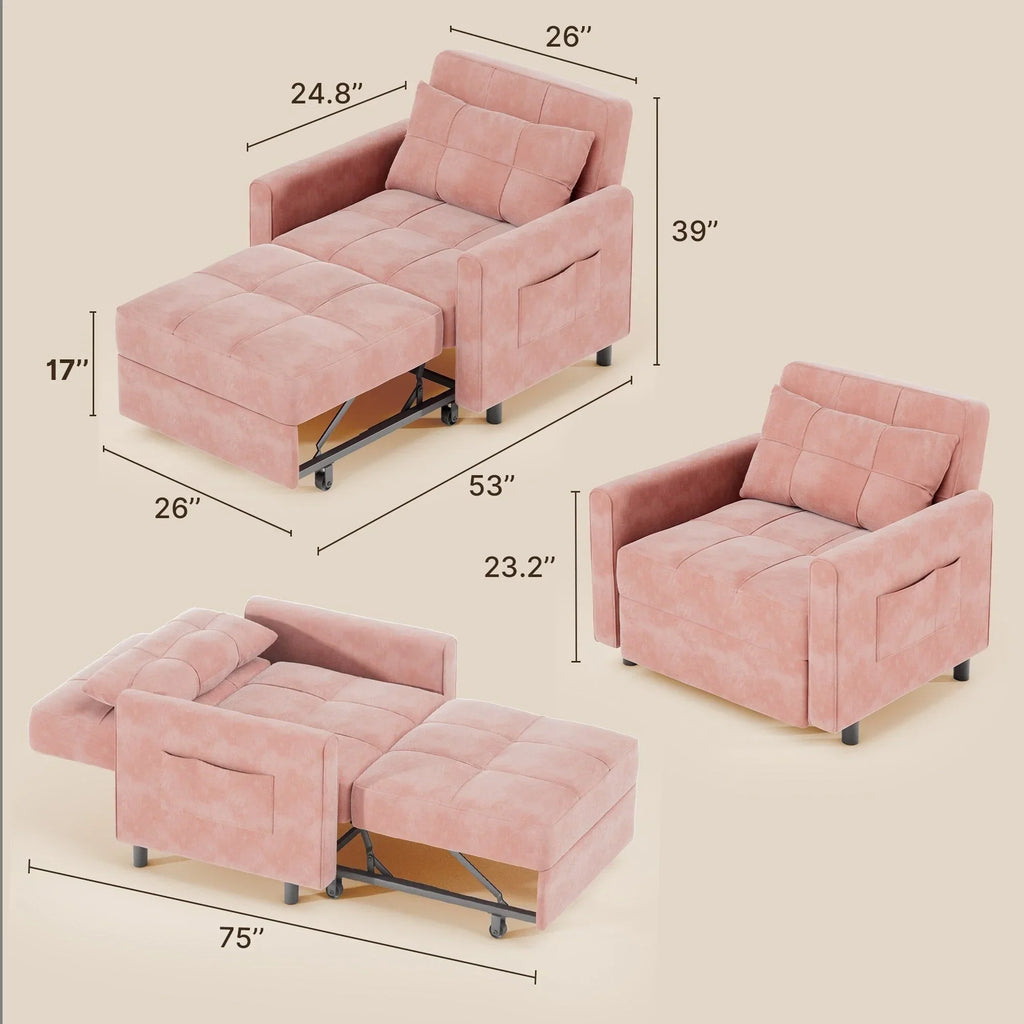 3-in-1-Schlafsofa mit verstellbarer Rückenlehne, ausziehbarer Sessel, umwandelbares Klappbett fürs Wohnzimmer