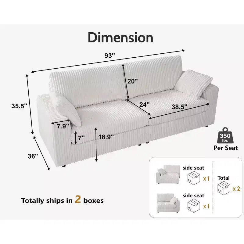 Canapé sectionnel modulaire en velours côtelé Dyonery avec housses lavables