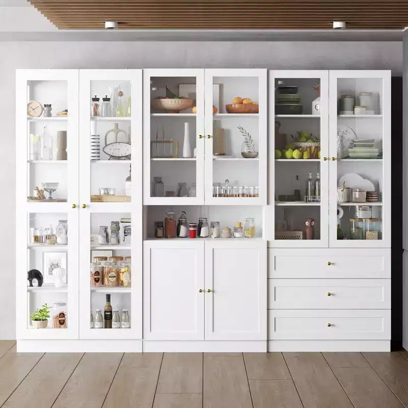 Famapy opbergkast met glazen deuren, vitrinekast, boekenkast, organizer en voorraadkast