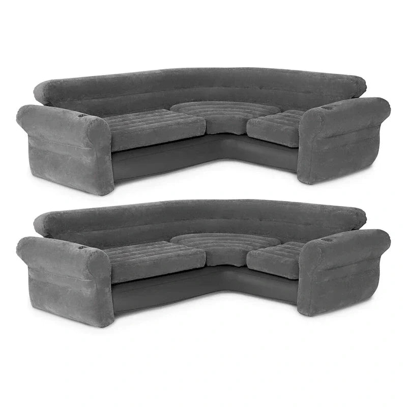 Sofá esquinero inflable en forma de L Intex con portavasos, gris (2 piezas) - 26