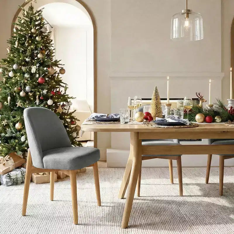 Ensemble de salle à manger 9 pièces pour 8 personnes, table extensible à piètement en tréteau avec chaises rembourrées à pieds en bois massif-Panipeachy