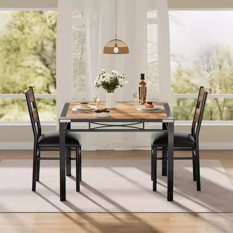 Eettafelset voor 4 personen met 4 gestoffeerde stoelen, houten keukeneettafelset van 5 delen met hoekbescherming voor keuken, appartement en kleine ruimtes