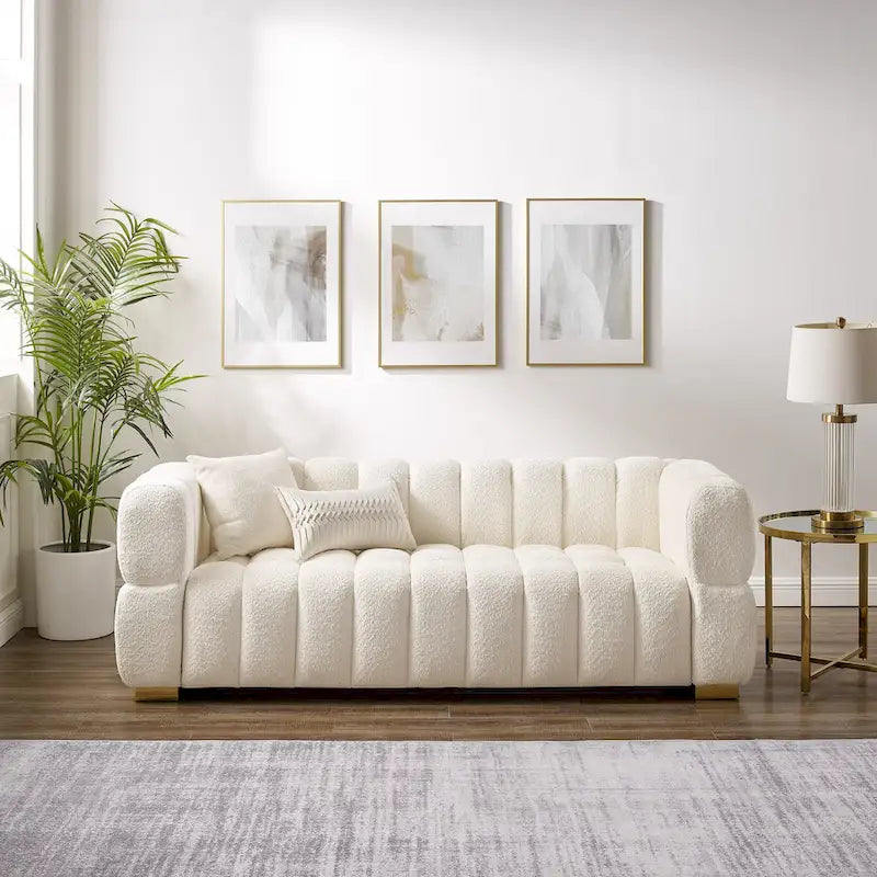 85 Modern Waffle Fabric Couch, Leisure Comfortable Sofa