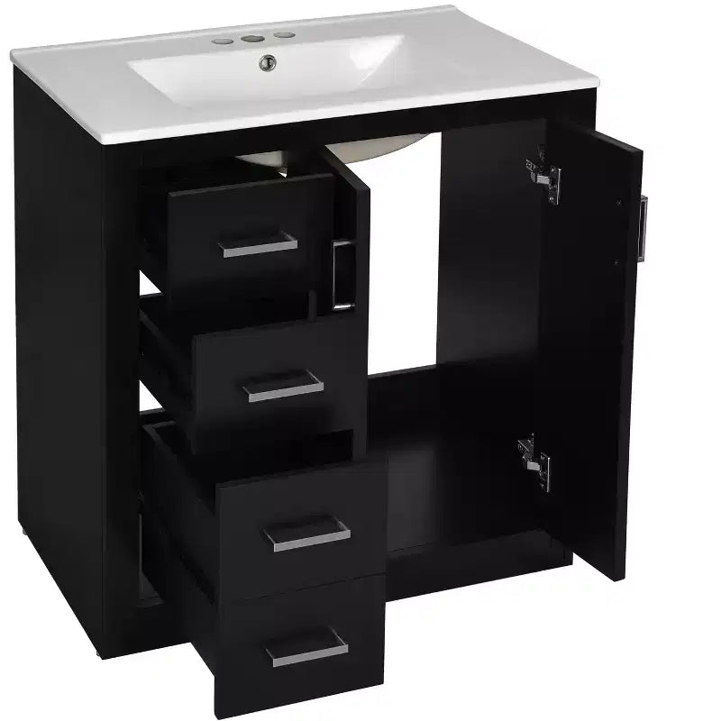 30 Single Sink Bathroom Vanity with Cabinet & 3 Drawers 鈥?Black / Blue / Green / Indigo / White