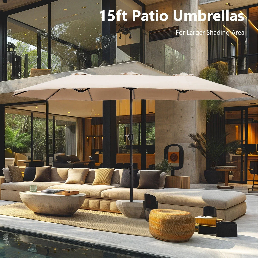 MAISON ARTS dubbele parasol voor terras, 15 ft, extra groot, tweepersoons, inclusief voet
