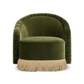 Jennifer Taylor Home Serena 31.5 Ruched Barrel Back Accent Arm Chair with Bullion Fringe, Olive Green Performance Velvet
