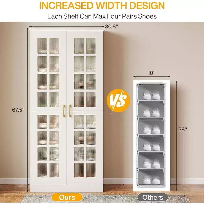 Lantine Tall Shoe Cabinet with Doors, 8-Tier Shoe Storage with Adjustable Shelves, Modern Shoe Rack Cabinet for Hallway, Closet, Living Room, White