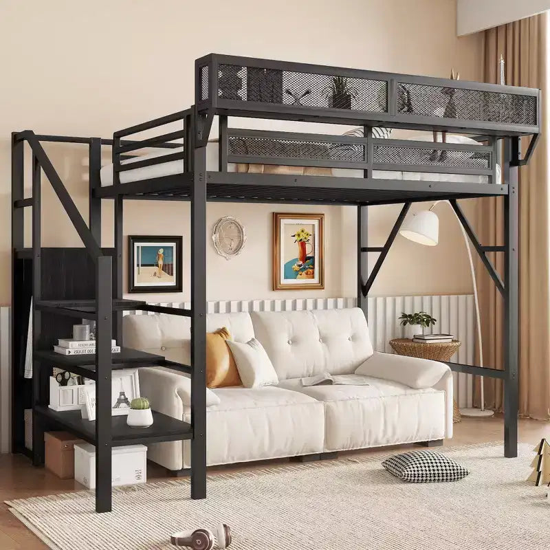 Okak hoogslaper van 239 cm voor een eenpersoonsbed met kledingkast, eenpersoonsbed met opbergplanken en mand, bedframes voor slaapkamer en studentenhuis