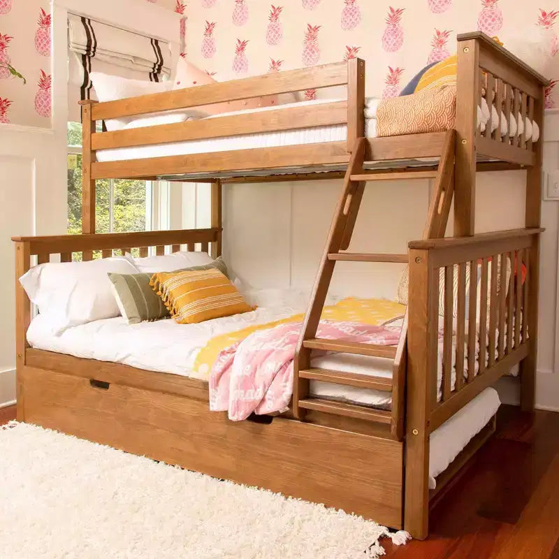 Max & Lily Solid Wood Bunk Bed, Twin over Full with Storage Trundle and Ladder for Kids
