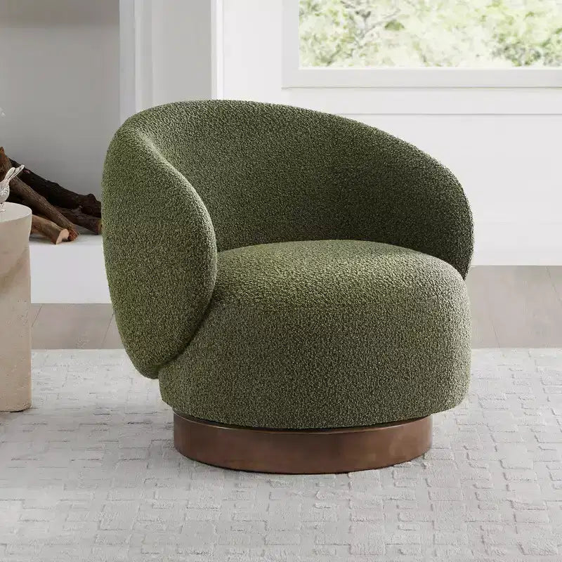 Poltrona barrel girevole imbottita d'accento Spruce&Spring con base in legno