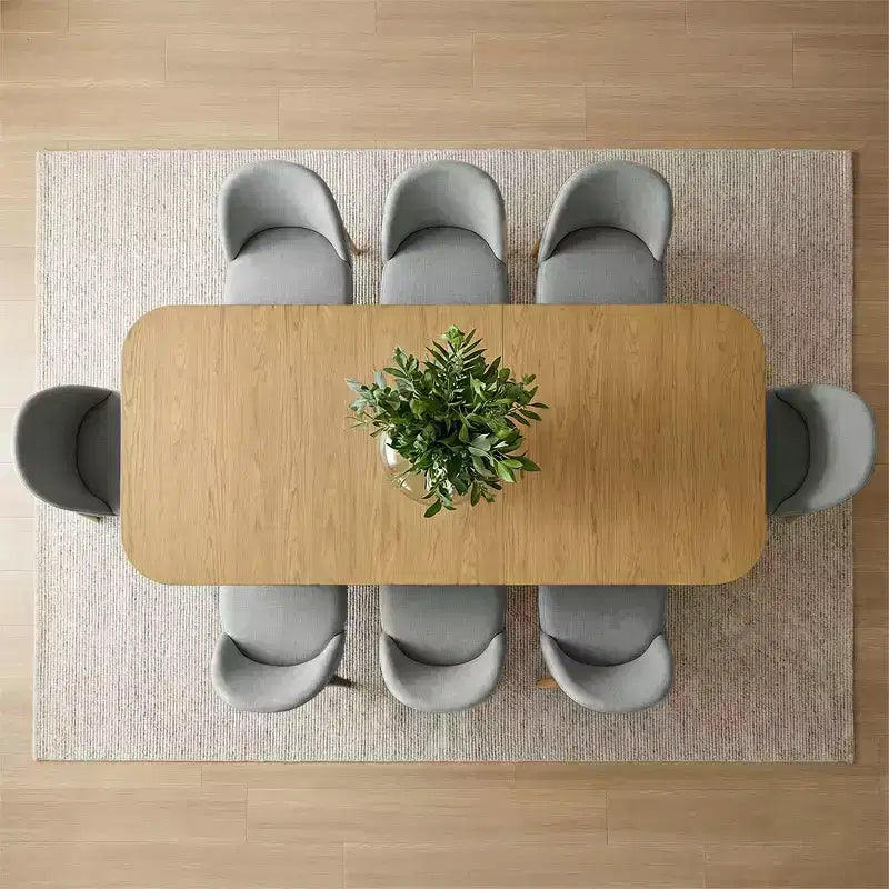 Ensemble de salle à manger 9 pièces pour 8 personnes, table extensible à piètement en tréteau avec chaises rembourrées à pieds en bois massif-Panipeachy