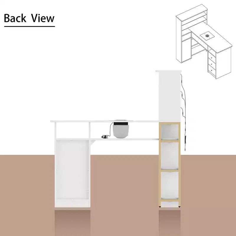 Witte manicuret tafel met ingebouwde stofafzuiging, vitrineblad van gehard glas, gouden handgrepen, manicuresalonstation, make-upkaptafel, make-uptafel