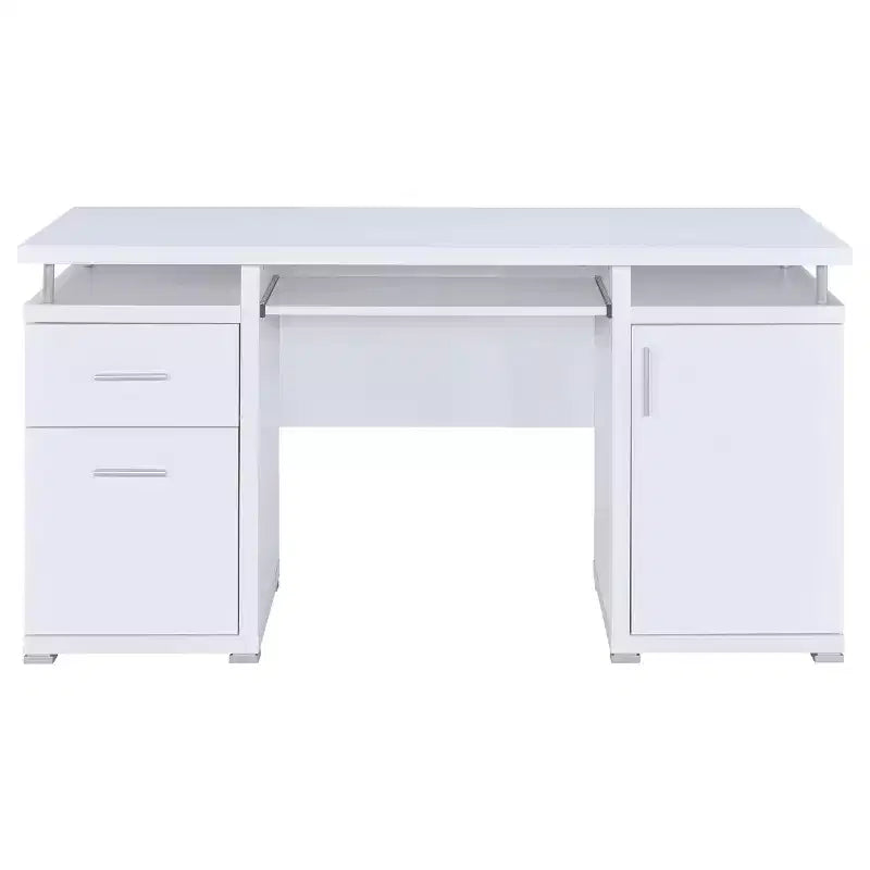 TUYOHW 55 Holzschreibtisch, Computer-Schreibtisch fürs Büro mit 2 Schubladen, 1 Schrank, 1 offenem Fach, 1 Tür, Arbeitstisch fürs Homeoffice, Arbeitszimmer und kleine Räume