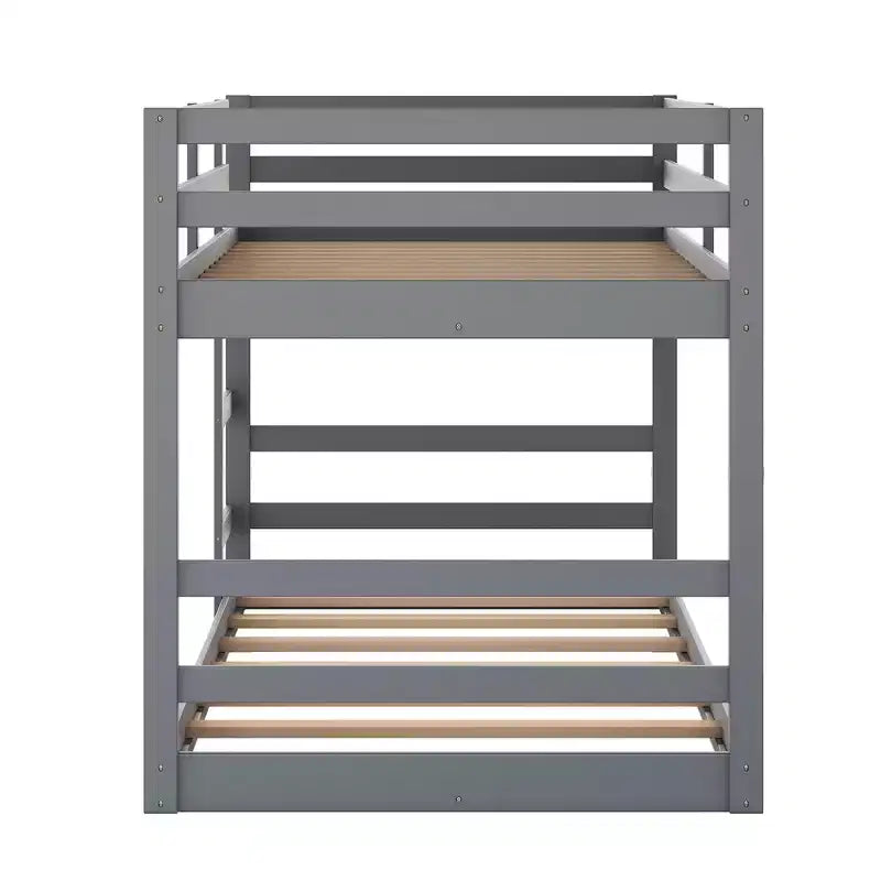 Low Bunk Bed , Wooden Floor Bunk Bed with Ladder, Bunk Bed with Full Guardrails