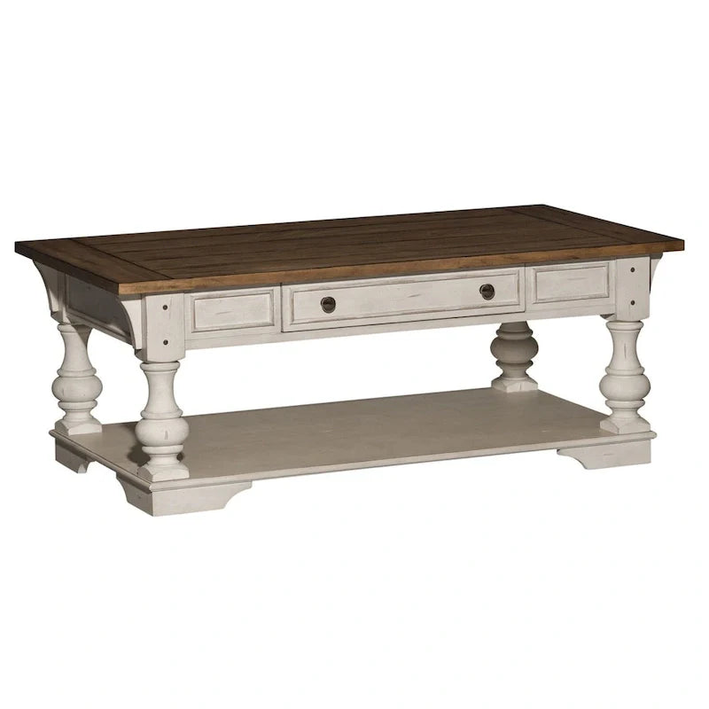 Morgan Creek Antique White Wire Brushed Tobacco Accents Cocktail Table