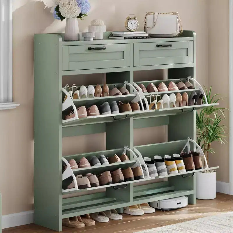 Schuhschrank mit 4 Klappschubladen und 2 oberen Schubladen, hölzerner Schuhorganizer-Schrank mit verstellbarem Regal, freistehende Schuhaufbewahrungsschränke