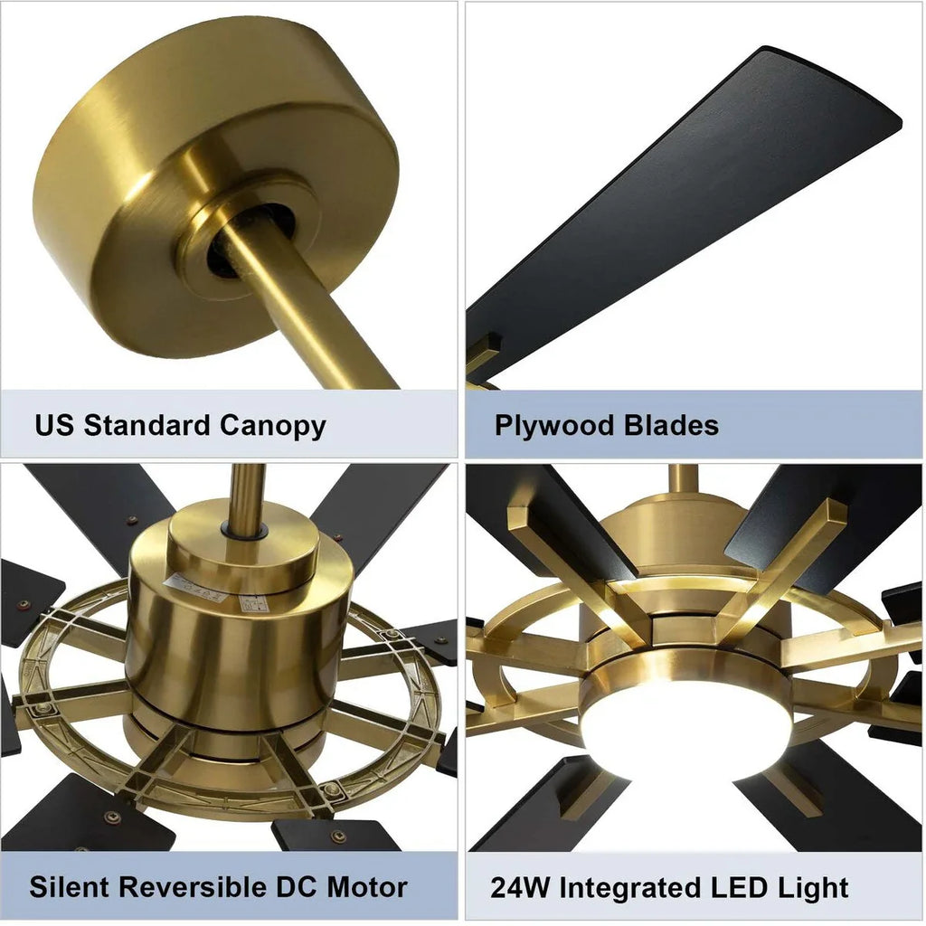 Ventilatore da soffitto con telecomando e luci, grande, con 8 pale in legno