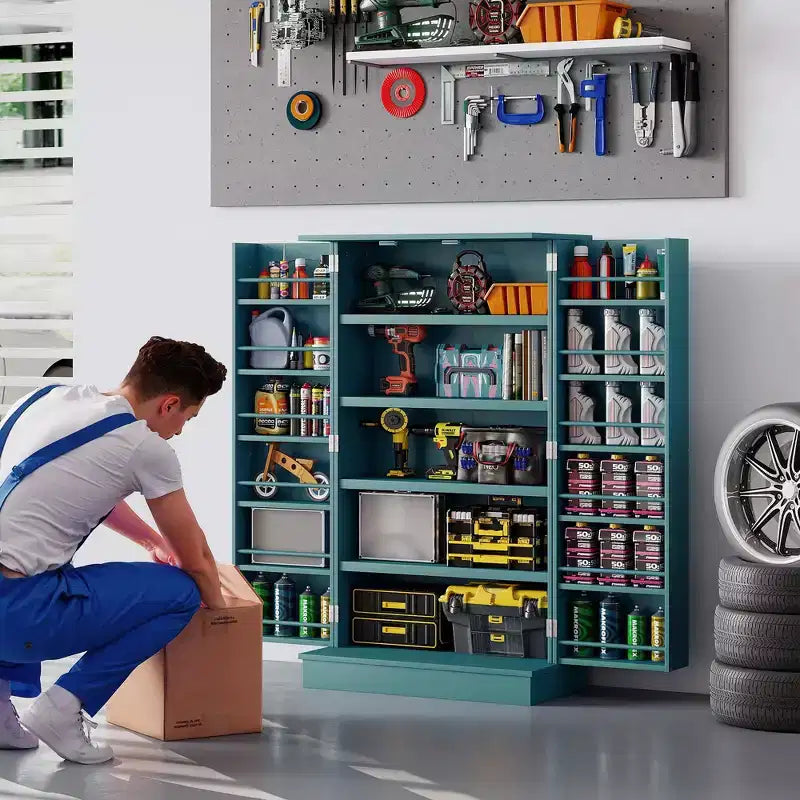 HOMCOM keukenkast van 41 inch, keukenkast met 2 deuren, opbergrekken met 5 niveaus, 12 kruidenrekken en verstelbare planken voor de eetkamer